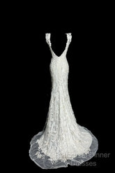 Classy Mermaid V Neckline Lace Ivory Long Wedding Dress Bridal Dresses